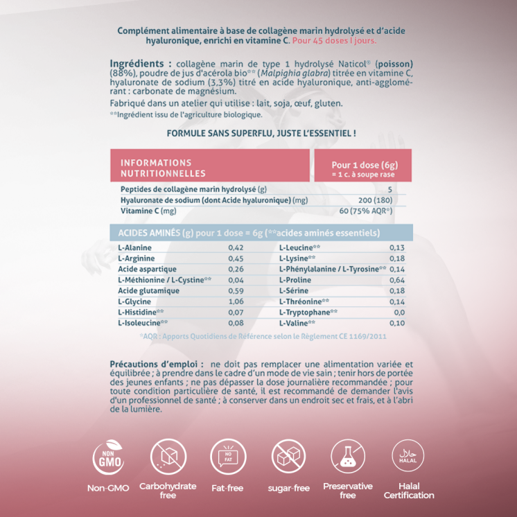 Marine collagen for the skin with hyaluronic acid and vitamin C