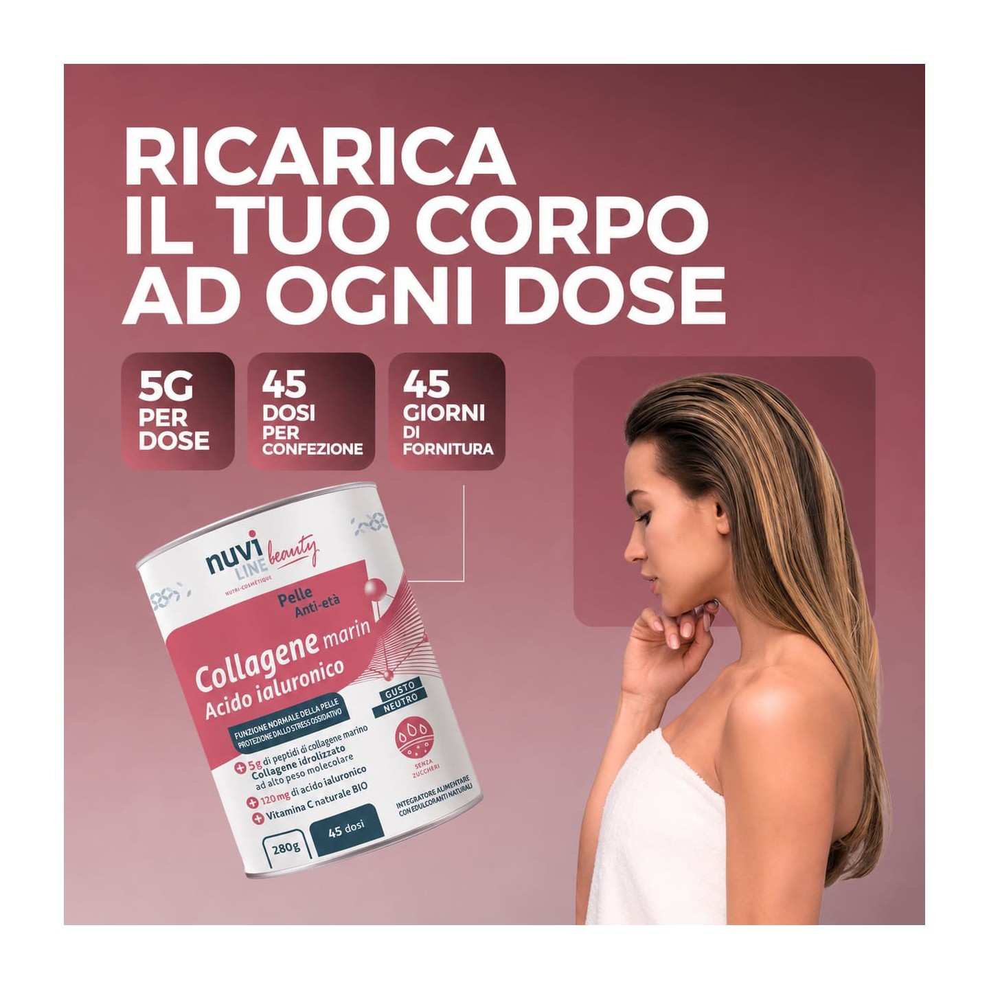 Marine collagen for the skin with hyaluronic acid and vitamin C