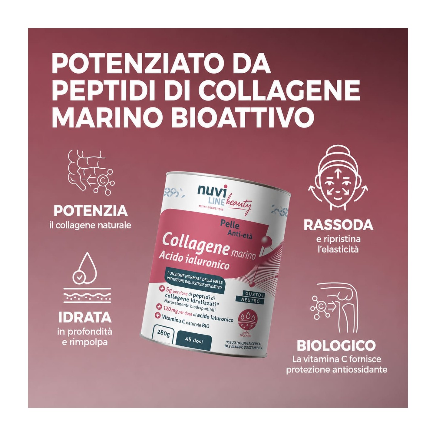 Marine collagen for the skin with hyaluronic acid and vitamin C